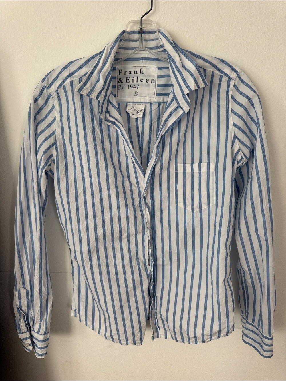 Frank & Eileen Crinkle Blue and White Striped Button-Down Shirt